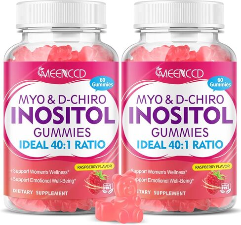 Myo-Inositol & D-Chiro inositol Gummies ، 40: 1 نسبة إينوسيتول مع فيتامين D3 ، غليسينات المغنيسيوم ، حمض الفوليك والزنك ، مكملات إينوسيتول لصحة الإناث والعافية ، نكهة التوت ، 60 in Saudi Arabia