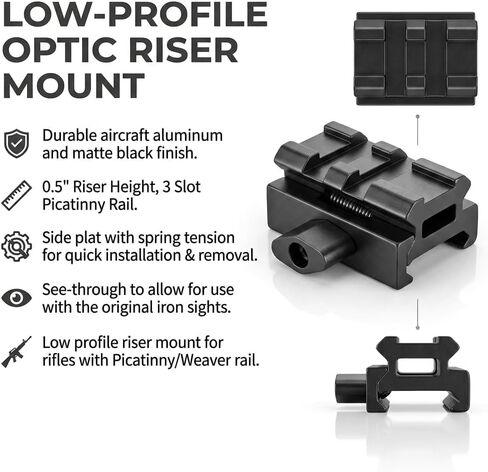 Gotical 0.5" Picatinny Riser Mount, 2 Slot Low Profile Riser Mount with 2 Slot, Universal Picatinny Fit, Hard Anodized, Black, Quick Release in Kuwait