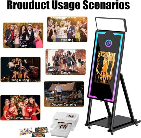 Magic Mirror Photo Booth with Printer, 40-22" Touch Screen DSLR Photo Booth with RGB Light Instant Printing and Sharing Professional PhotoBooth for Party (Black, Printer+Flight Case) in Kuwait