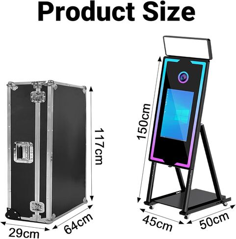 Magic Mirror Photo Booth with Printer, 40-22" Touch Screen DSLR Photo Booth with RGB Light Instant Printing and Sharing Professional PhotoBooth for Party (Black, Printer+Flight Case) in Kuwait