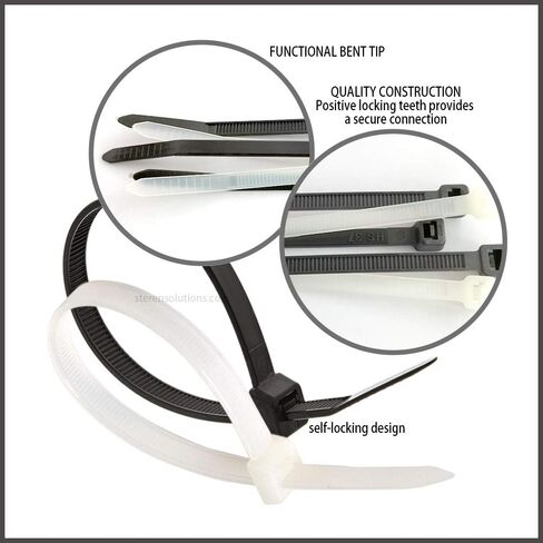STEREN 4 Inch/Cable Ties/Zip Ties Heavy Duty Industrial Multi-Purpose, Long Durable, 18 pounds Tesnile Strenght Self Locking, Quality Cable Ties (100 Piece), 8", Black (400-804BK) in Kuwait