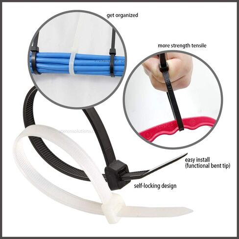STEREN 4 Inch/Cable Ties/Zip Ties Heavy Duty Industrial Multi-Purpose, Long Durable, 18 pounds Tesnile Strenght Self Locking, Quality Cable Ties (100 Piece), 8", Black (400-804BK) in Kuwait