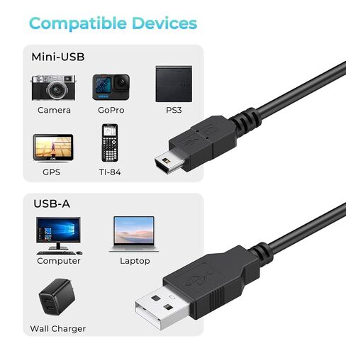 كابل USB صغير من Tobfit لوحدة تحكم PS3، سلك شحن بيانات بطول 6 أقدام لجهاز PlayStation 3/PS Move، آلة حاسبة TI-84 Plus CE، كاميرا رقمية in Kuwait