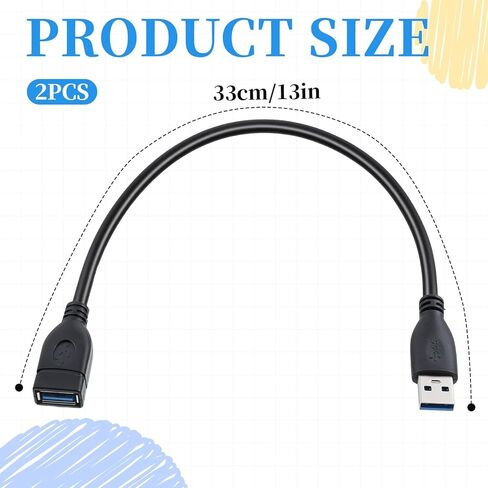 2 حزمة كابل تمديد USB قصير، 1FT ذكر إلى أنثى USB 3.0 موسع يتحمل نقل البيانات بسرعة متوافق مع لوحة المفاتيح، الماوس، كاميرا الويب، الكاميرا، الهاتف، الطابعة in Kuwait
