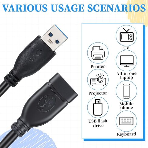 2 حزمة كابل تمديد USB قصير، 1FT ذكر إلى أنثى USB 3.0 موسع يتحمل نقل البيانات بسرعة متوافق مع لوحة المفاتيح، الماوس، كاميرا الويب، الكاميرا، الهاتف، الطابعة in Kuwait