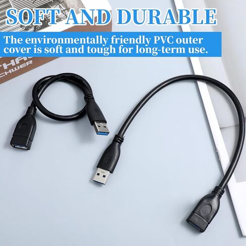 2 حزمة كابل تمديد USB قصير، 1FT ذكر إلى أنثى USB 3.0 موسع يتحمل نقل البيانات بسرعة متوافق مع لوحة المفاتيح، الماوس، كاميرا الويب، الكاميرا، الهاتف، الطابعة in Kuwait