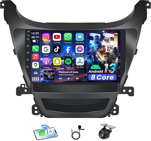8Core+32G Car Radio for Hyundai Elantra 2014-2016: 9" 1280 * 800 IPS Touchscreen Stereo with Wireless CarPlay Android Auto Bluetooth GPS 1080P Backup Camera FM RDS SWC in Kuwait