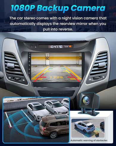 8Core+32G Car Radio for Hyundai Elantra 2014-2016: 9" 1280 * 800 IPS Touchscreen Stereo with Wireless CarPlay Android Auto Bluetooth GPS 1080P Backup Camera FM RDS SWC in Kuwait