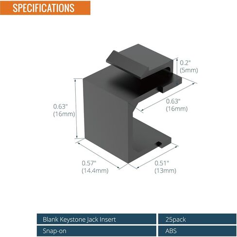 حشوات فارغة من Tecmojo Keystone للوحة الحائط ولوحة التصحيح Keystone Jack، 25 قطعة، أسود in Kuwait