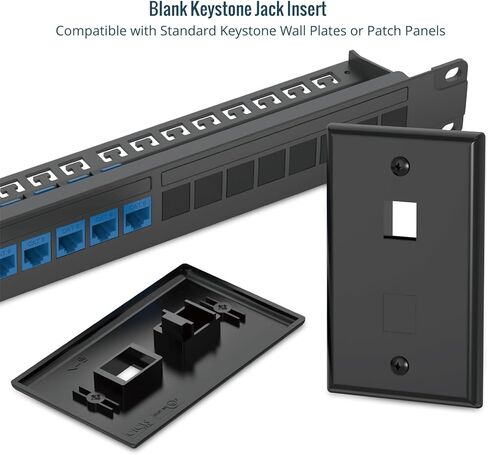 حشوات فارغة من Tecmojo Keystone للوحة الحائط ولوحة التصحيح Keystone Jack، 25 قطعة، أسود in Kuwait