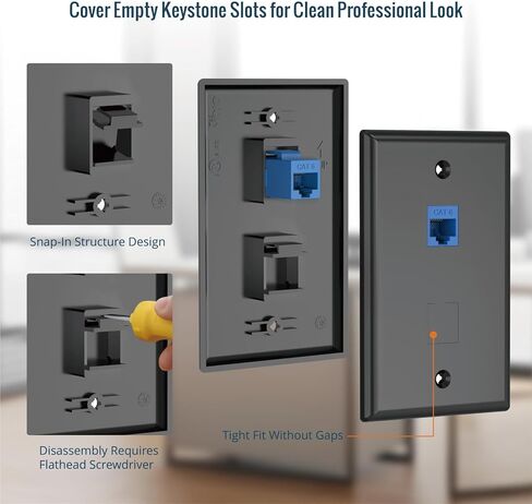 حشوات فارغة من Tecmojo Keystone للوحة الحائط ولوحة التصحيح Keystone Jack، 25 قطعة، أسود in Kuwait