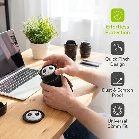 KALLORY 2 Pcs 52mm Camera Lens Cap Covers Cute Panda Pattern Universal Lens Protector Pinch Sides for Photography and Videography in Kuwait