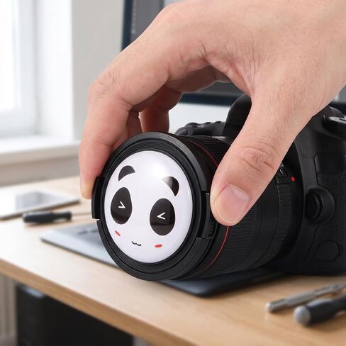 KALLORY 2 Pcs 52mm Camera Lens Cap Covers Cute Panda Pattern Universal Lens Protector Pinch Sides for Photography and Videography in Kuwait
