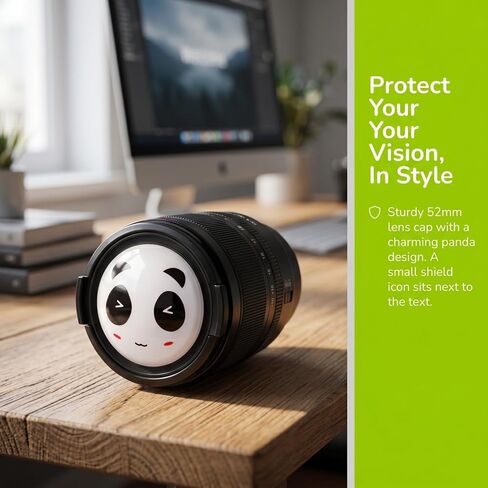 KALLORY 2 Pcs 52mm Camera Lens Cap Covers Cute Panda Pattern Universal Lens Protector Pinch Sides for Photography and Videography in Kuwait
