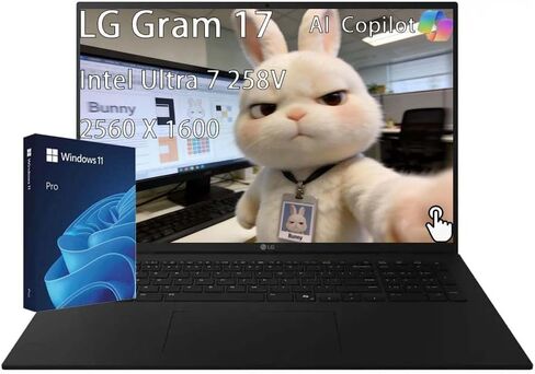 LG gram 17 كمبيوتر محمول خفيف الوزن للأعمال، Windows 11 Pro، ذاكرة وصول عشوائي 32 جيجابايت، 1 تيرابايت SSD، شاشة لمس WQXGA 2560x1600، 3.22 رطل، Core Ultra 7 258V، AI Copilot+ PC، WiFi 7، Thunderbolt 4، إضاءة خلفية، مع مجموعة in Kuwait