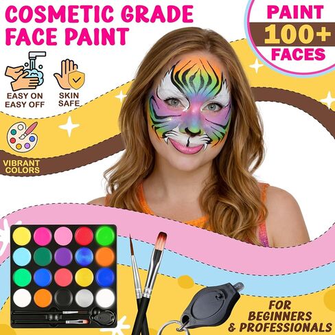 Jim&Gloria 53pcs DAY AND NIGHT Face Painting Kit for Kids Safe and Professional Adult Glow in The Dark Body Paint Palette, Metallic Color, Stencils, Brushes - Party Tattoo Skin Makeup Gift Halloween in Saudi Arabia