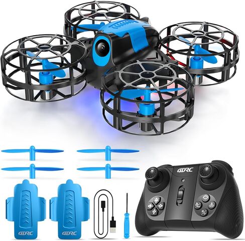 4DRC V18 طائرة بدون طيار صغيرة للأطفال المبتدئين، طائرة رباعية المراوح RC مع وضعين للتحكم، وضع مقطوعة الرأس، تثبيت الارتفاع، تحوم تلقائي، 3 سرعات، تقلبات ثلاثية الأبعاد، مصابيح LED، بطاريتان، لعبة هدية للأولاد in Kuwait