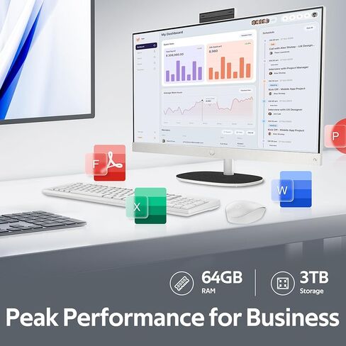 كمبيوتر مكتبي HP الكل في واحد بشاشة لمس FHD مقاس 27 بوصة، Ryzen AI 7 350، ذاكرة DDR5 سعة 64 جيجابايت، تخزين 3 تيرابايت (محطة إرساء 2 تيرابايت SSD و1 تيرابايت)، AMD Radeon 680M، كاميرا ويب، لوحة مفاتيح وماوس لاسلكيين، Wi-Fi 6، Win 11 Pro، أبيض in Kuwait