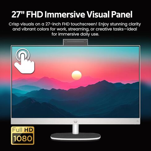 كمبيوتر مكتبي HP الكل في واحد بشاشة لمس FHD مقاس 27 بوصة، Ryzen AI 7 350، ذاكرة DDR5 سعة 64 جيجابايت، تخزين 3 تيرابايت (محطة إرساء 2 تيرابايت SSD و1 تيرابايت)، AMD Radeon 680M، كاميرا ويب، لوحة مفاتيح وماوس لاسلكيين، Wi-Fi 6، Win 11 Pro، أبيض in Kuwait