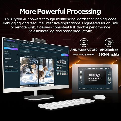 كمبيوتر مكتبي HP الكل في واحد بشاشة لمس FHD مقاس 27 بوصة، Ryzen AI 7 350، ذاكرة DDR5 سعة 64 جيجابايت، تخزين 3 تيرابايت (محطة إرساء 2 تيرابايت SSD و1 تيرابايت)، AMD Radeon 680M، كاميرا ويب، لوحة مفاتيح وماوس لاسلكيين، Wi-Fi 6، Win 11 Pro، أبيض in Kuwait