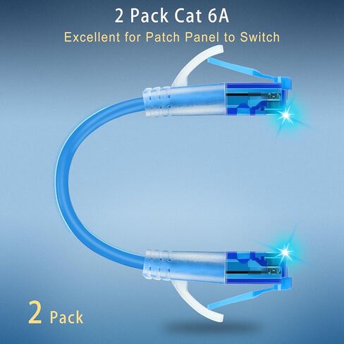 2 حزمة كابل إيثرنت Cat 6a بطول 1 قدم، كابل توصيل عالي السرعة، كابل شبكة LAN 28AWG بسرعة 10 جيجابت في الثانية لمركز البيانات، جهاز التوجيه، المودم، المنزل والمكتب، أزرق in Kuwait
