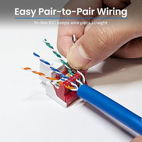 ICC CAT6A Keystone Jack مع IDC مضمن لا يوجد زوج من الأسلاك المنفصلة (إنهاء أسهل) UL مدرج PoE++ TAA متوافق مع لوحة الحائط أو لوحة التصحيح، يعمل مع أداة إنهاء JackEasy، أبيض in Kuwait