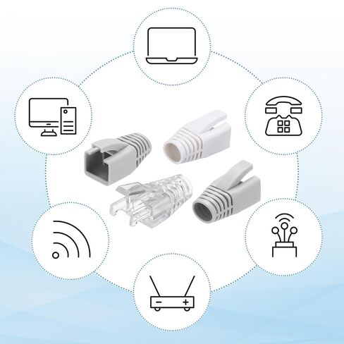 MECCANIXITY 50 Pack RJ45 Boot Cover، Cat6A Cat7 Ethernet Cable Strain Boot، قطر الفتحة 8 مم (رمادي) in Kuwait