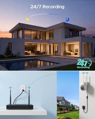 CAMCAMP Home Security Camera System Wireless Cameras for Home Security, 8x 2MP Corded Powered Camara Auto Tracking 355° View, 2.4&5Ghz WiFi Connect to 16CH 4K NVR 500GB, Light&Siren Alert IP66 Outdoor in Kuwait
