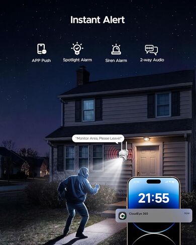 CAMCAMP Home Security Camera System Wireless Cameras for Home Security, 8x 2MP Corded Powered Camara Auto Tracking 355° View, 2.4&5Ghz WiFi Connect to 16CH 4K NVR 500GB, Light&Siren Alert IP66 Outdoor in Kuwait
