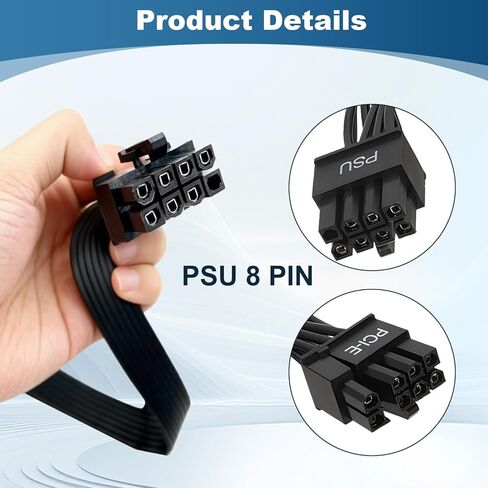 كابل PCIE لـ Corsair، كابل طاقة ذكر PSU 8 Pin مقاس 25 بوصة إلى 6+2 Pin GPU ذكر لـ Thermaltake، كابل GPU لـ Corsair Type 3 وType 4 ARESGAME وحدات إمداد الطاقة، وليس لـ EVGA PSU in Kuwait