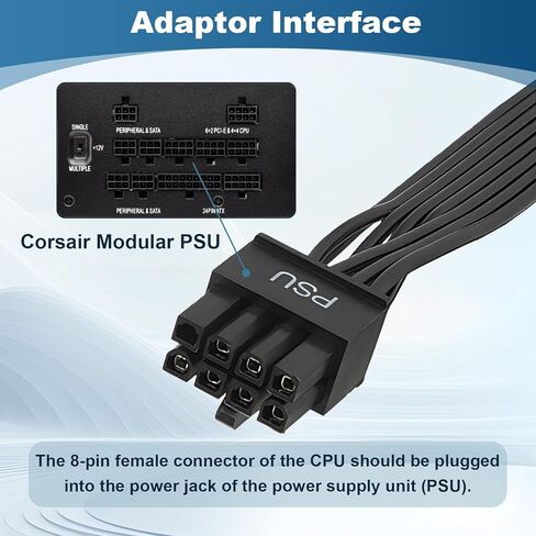 كابل PCIE لـ Corsair، كابل طاقة ذكر PSU 8 Pin مقاس 25 بوصة إلى 6+2 Pin GPU ذكر لـ Thermaltake، كابل GPU لـ Corsair Type 3 وType 4 ARESGAME وحدات إمداد الطاقة، وليس لـ EVGA PSU in Kuwait