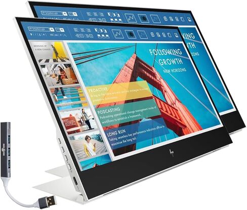 شاشة HP 14 بوصة FHD IPS المحمولة مع وقت استجابة 5 مللي ثانية، مضادة للتوهج، خالية من الوميض، سطوع 400 شمعة في المتر المربع، USB-C وموسع منفذ USB Dockztorm، لون فضي، عبوتان in Kuwait