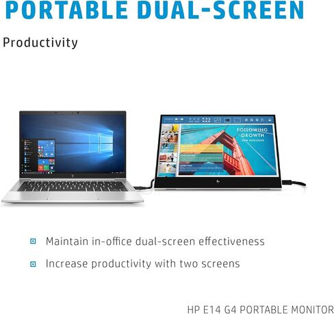 شاشة HP 14 بوصة FHD IPS المحمولة مع وقت استجابة 5 مللي ثانية، مضادة للتوهج، خالية من الوميض، سطوع 400 شمعة في المتر المربع، USB-C وموسع منفذ USB Dockztorm، لون فضي، عبوتان in Kuwait