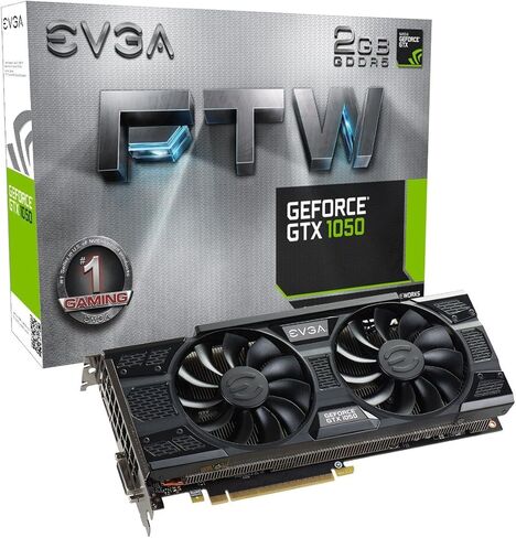 بطاقات رسومات الألعاب EVGA GeForce GTX 1050 FTW ACX 3.0، 2 جيجابايت GDDR5، DX12 OSD دعم (PXOC) بطاقة رسومات 02G-P4-6157-KR (متجددة) in Kuwait