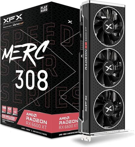 XFX Speedster MERC308 Radeon RX 6600 XT Black Gaming Graphics Card with 8GB GDDR6 HDMI 3xDP, AMD RDNA 2 RX-66XT8TBDQ (Renewed) in Kuwait