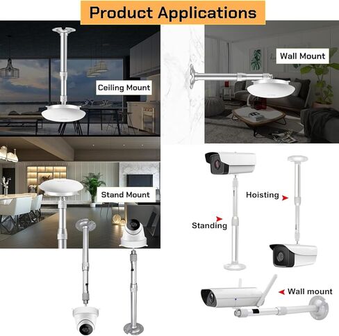 11.8-23.6" Adjustable Ceiling Mount for Dome Cameras - 135mm Mount Plate for TP-Link/Mercury/H3C/Huawei, AP Extension Pole with Cable Management in Kuwait