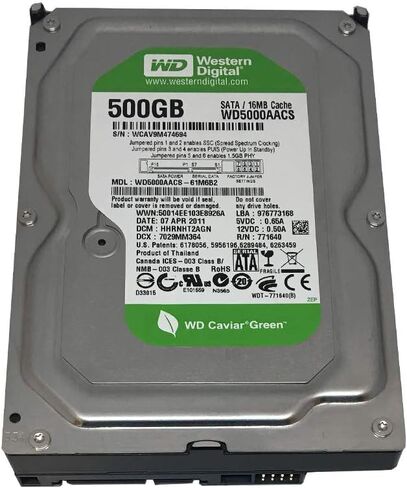 محرك الأقراص الصلبة Western Digital Caviar Green سعة 500 جيجابايت/OEM مقاس 3.5 بوصة وذاكرة تخزين مؤقت سعة 16 ميجابايت وسرعة 5400 دورة في الدقيقة SATA II WD5000AACS in Kuwait
