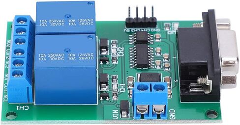 Fafeicy 2 Channel Serial Port Relay Module, RS232 UART Protocol DB9 Interface Remote Control Switch Board with Capacitor Filter Circuit, for Computer Serial Port Debugging Software Control in Kuwait