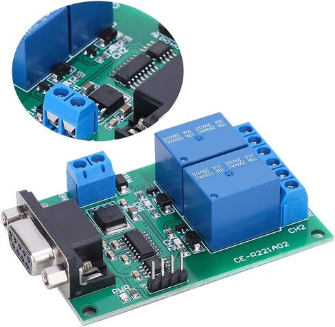 Fafeicy 2 Channel Serial Port Relay Module, RS232 UART Protocol DB9 Interface Remote Control Switch Board with Capacitor Filter Circuit, for Computer Serial Port Debugging Software Control in Kuwait