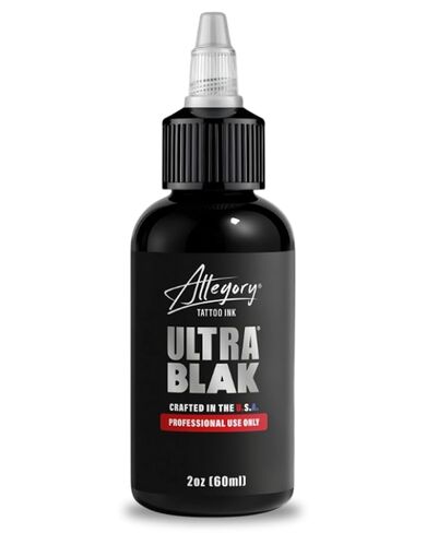 حبر الوشم Allegory - Ultra Blak، حبر الوشم الأسود الفاخر، مثالي للبطانة والتظليل، صبغة ناعمة ومتسقة، لون وشم صديق للنباتيين، حبر عضوي، مصنوع في الولايات المتحدة الأمريكية (8 أونصة) in Kuwait