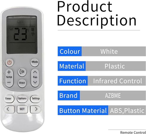 Replacement Remote Control for Samsung DB93-15169G AJ007JNADCH AJ007JNADCH/AA AJ009JNADCH AJ009JNADCH/AA AJ012JNADCH AJ012JNADCH/AA AJ018JNADCH AJ018JNADCH/AA AJ024JNADCH AC Air Conditioner in Kuwait