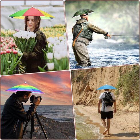 26" Headband Umbrella Hat [2 Pcs] - Hands Free Foldable Umbrella Cap Sun Hat Use for Fishing & Gardening & Golf & Camping & Hiking - [Gray] Black Glue Top Outdoor in Kuwait