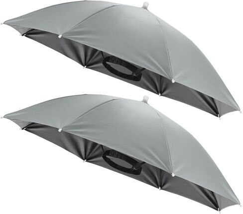 26" Headband Umbrella Hat [2 Pcs] - Hands Free Foldable Umbrella Cap Sun Hat Use for Fishing & Gardening & Golf & Camping & Hiking - [Gray] Black Glue Top Outdoor in Kuwait