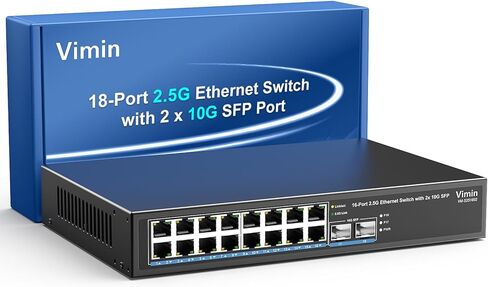 18 Port 2.5G Switch Unmanaged, 16 Ports 2.5Gbase-T Ethernet Switch+2X 10G SFP, 120Gbps Switching Capacity 2.5G Switch 16 Port , Fanless, for 2.5Gbps NAS, Wireless AP & PC, WiFi6 Router, Plug and Play in Kuwait