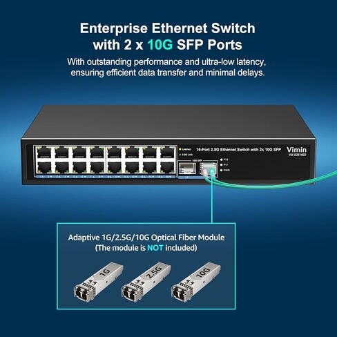 18 Port 2.5G Switch Unmanaged, 16 Ports 2.5Gbase-T Ethernet Switch+2X 10G SFP, 120Gbps Switching Capacity 2.5G Switch 16 Port , Fanless, for 2.5Gbps NAS, Wireless AP & PC, WiFi6 Router, Plug and Play in Kuwait