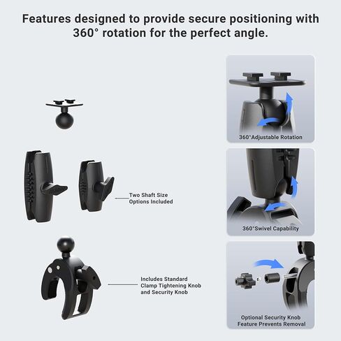 ARKON Mounts Robust Clamp Mount with Dual-T Compatible Head, Adjustable Arm, Optional Security Knob Included, for Handlebars, Carts, Worktops, & More in Kuwait