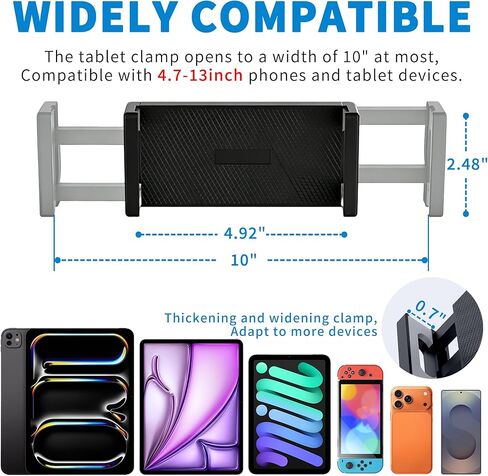 حامل تثبيت على الحائط للكمبيوتر اللوحي لجهاز iPad، ذراع ألومنيوم قابل للطي، يستخدم في المطبخ، تحت الخزانة، صالة الألعاب الرياضية المنزلية، لأجهزة iPad Pro/Air/Mini/Samsung Galaxy Tab/الهواتف والأجهزة اللوحية مقاس 4.7-13 بوصة (حتى 13 بوصة) in Kuwait