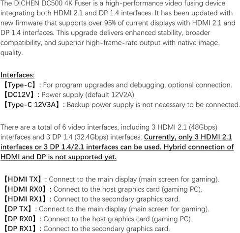 DICHEN Official DMA 4K Fuser Combiner Display Overlay Converter، يدعم 1K480HZ/2K320HZ/4K160HZ HD مركب واجهة الوسائط المتعددة، HDMI 2.1 + DP 1.4 واجهة مزدوجة، نقل بدون فقدان in Kuwait