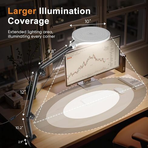 ضوء حلقة مكتب، ضوء حلقة LED مقاس 10 بوصات للمكتب مع مشبك، دوران 360 درجة وارتفاع مرن بملء الشاشة العلوية لتسجيل الفيديو، تيك توك، يوتيوب، بث مباشر، إنشاء المحتوى، أبيض in Kuwait