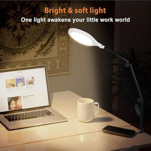 ضوء حلقة مكتب، ضوء حلقة LED مقاس 10 بوصات للمكتب مع مشبك، دوران 360 درجة وارتفاع مرن بملء الشاشة العلوية لتسجيل الفيديو، تيك توك، يوتيوب، بث مباشر، إنشاء المحتوى، أبيض in Kuwait